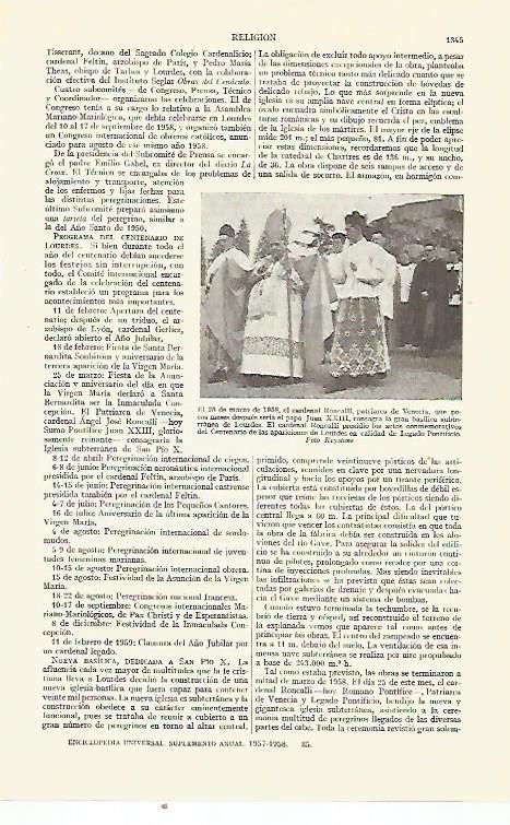LAMINA ESPASA 21855: Juan XXIII consgrando la basilica de Lourdes
