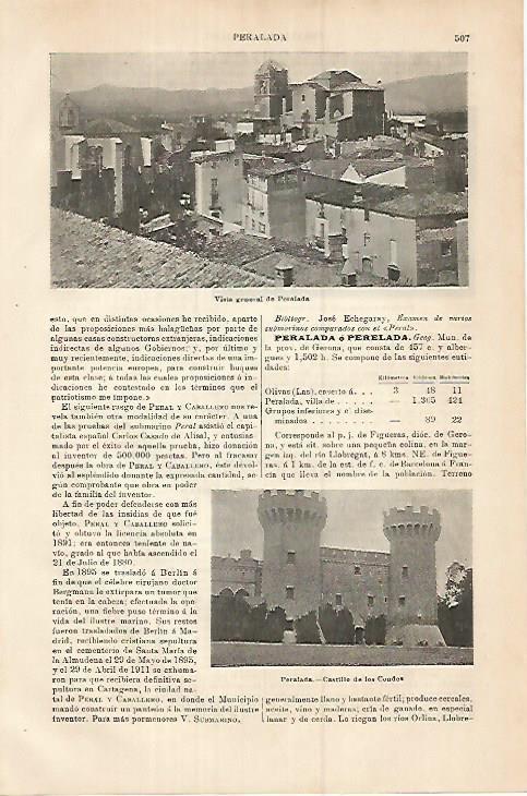 LAMINA ESPASA 17978: Vistas de Perelada Girona