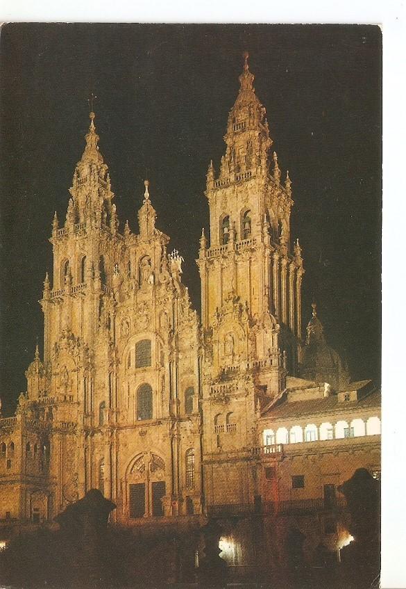 Postal 033225 : Santiago de Compostela. Catedral - Fachada del Obradoiro - nocturna