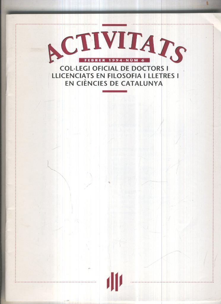 Butlleti Activitats numero 6, Col. Ofic. Doctors i Llicenciats Filosofia i Lletres Catalunya