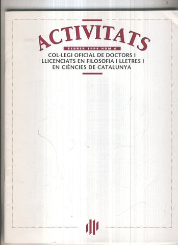 Butlleti Activitats numero 6, Col. Ofic. Doctors i Llicenciats Filosofia i Lletres Catalunya