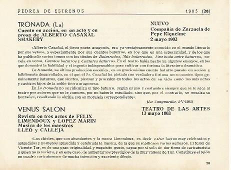 LAMINA 2918: Estrenos de teatro en Barcelona en 1903