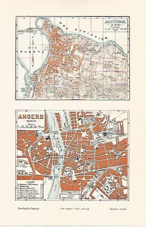 LAMINA ESPASA 6951: Plano de Ancona (Italia) y de Angers (Francia)