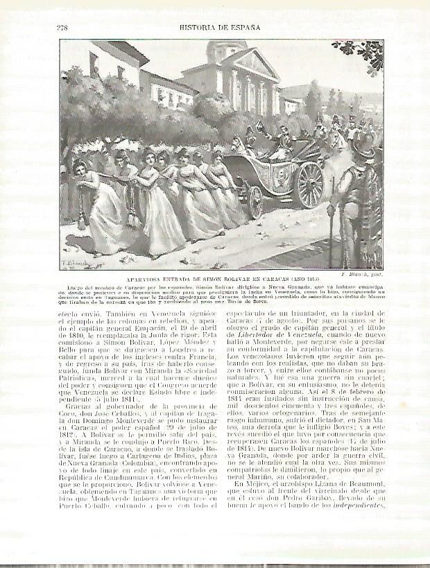 LAMINA 4400: Entrada de Simon Bolivar en Caracas en 1813