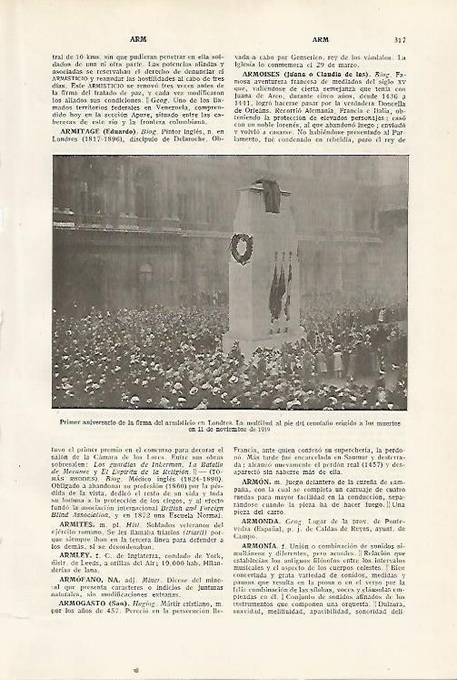 LAMINA SALVAT 80320: Primer aniversario del armisticio en Londres 1920