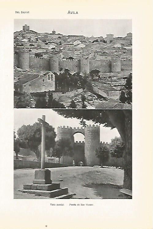LAMINA SALVAT 80405: Vista y Puerta de San Vicente en Avila