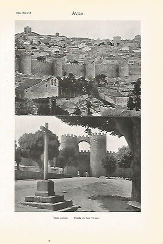 LAMINA SALVAT 80405: Vista y Puerta de San Vicente en Avila