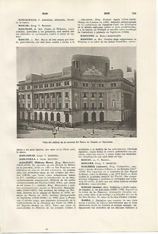 LAMINA SALVAT 80461: Banco de España en Barcelona