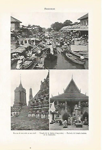 LAMINA SALVAT 80464: Mercado y templos de Bangkok