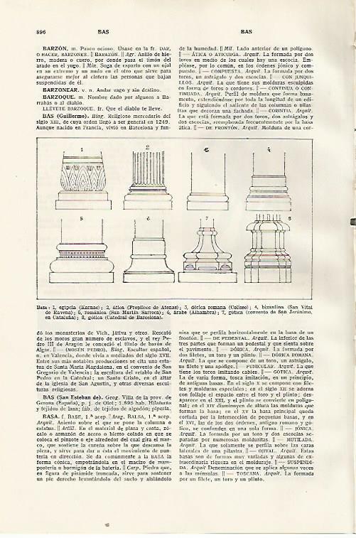 LAMINA SALVAT 80499: Tipos de base de columnas