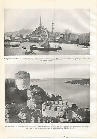 LAMINA GEOGRAFIA 0366: Mezquita de Rostan en Estambul y estrecho de los Dardanelos