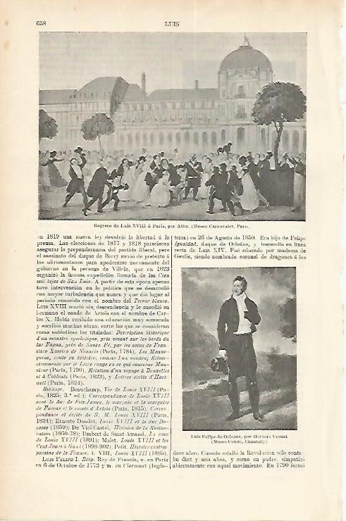LAMINA ESPASA 1792: Regreso de Luis XVIII a Paris por Allix