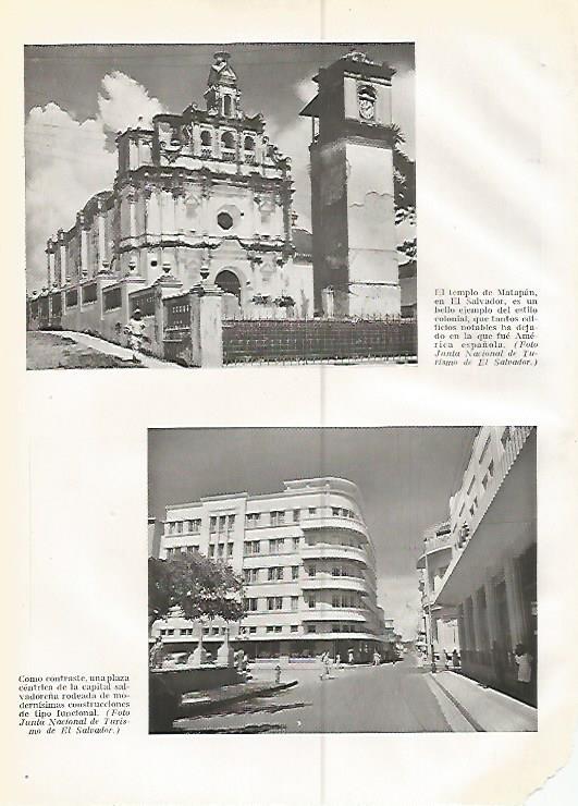 LAMINA GEOGRAFIA 0220: Templo de Matapan y calle moderna en El Salvador
