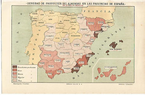 LAMINA ESPASA 11247: Mapa de España de produccion de almendro