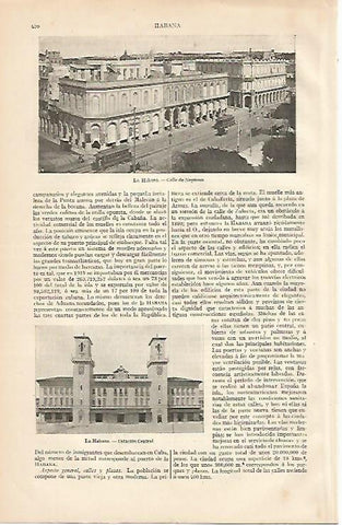 LAMINA ESPASA 477: La Habana. Calle de Neptuno y la Estacion Central