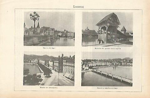 LAMINA ESPASA 1830: Puentes de Lucerna Suiza