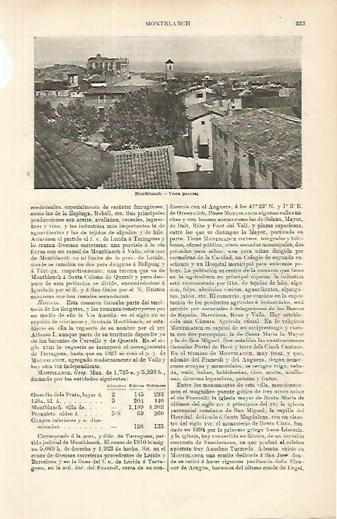 LAMINA ESPASA 8604: Vista parcial de Montblanch Tarragona