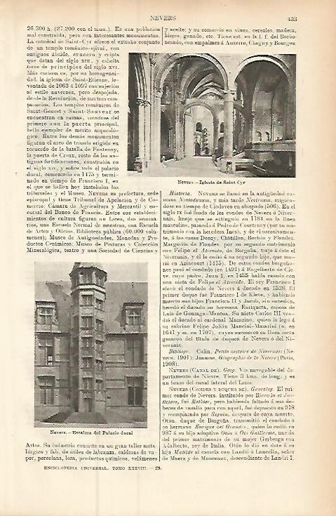 LAMINA ESPASA 9422: Palacio Ducal e iglesia de Saint Cry en Nevers Francia