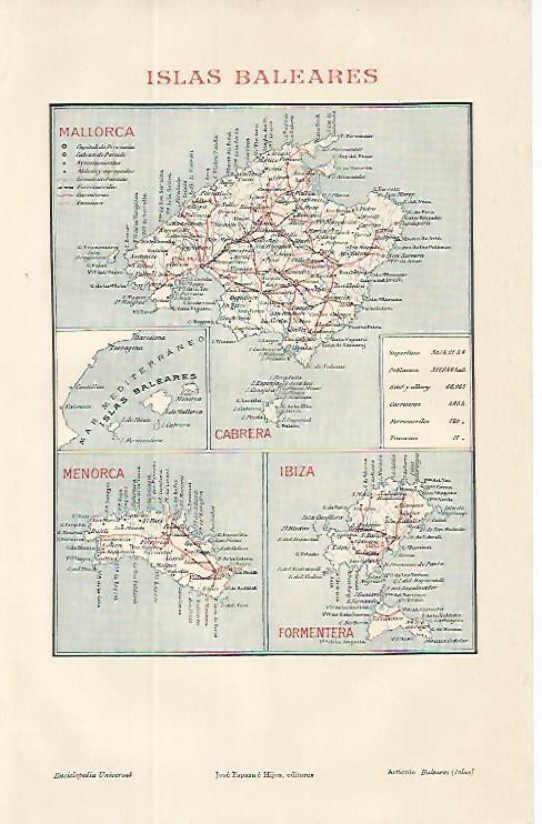 LAMINA ESPASA 9702: Mapa de las Islas Baleares