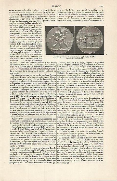 LAMINA ESPASA 17560: Medalla de los Estados Unidos a la ciudad de Verdun