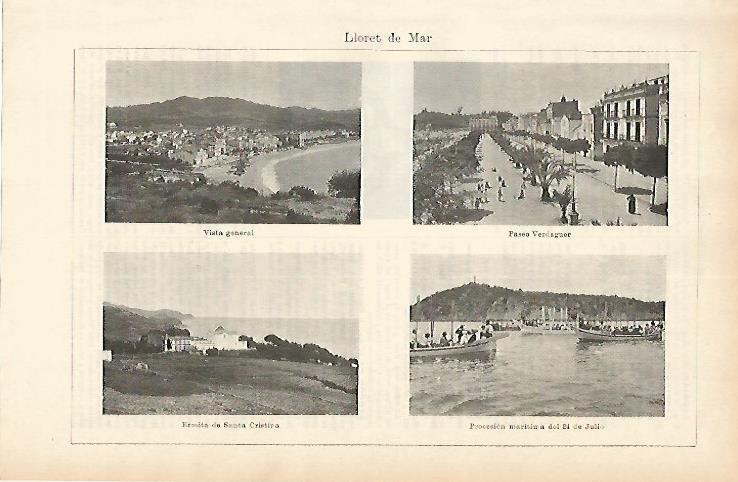 LAMINA ESPASA 1751: Vistas de Lloret de Mar Girona
