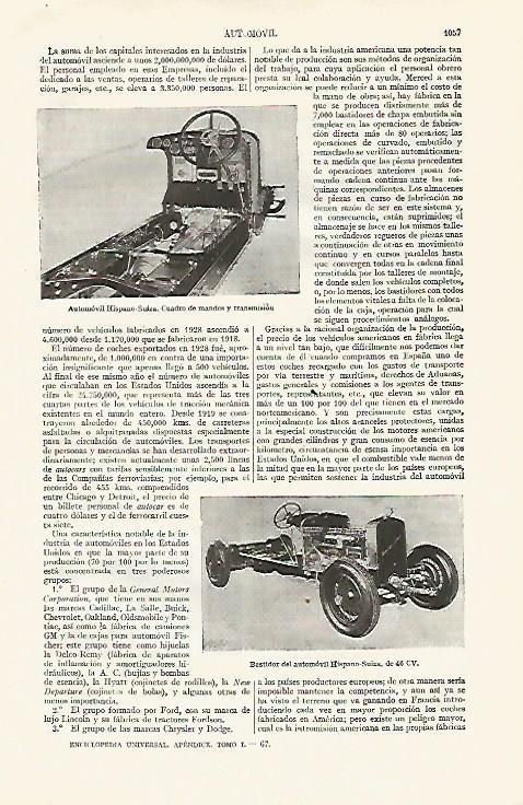 LAMINA ESPASA 19101: Cuadro de mandos y bastidor de Hispano Suiza
