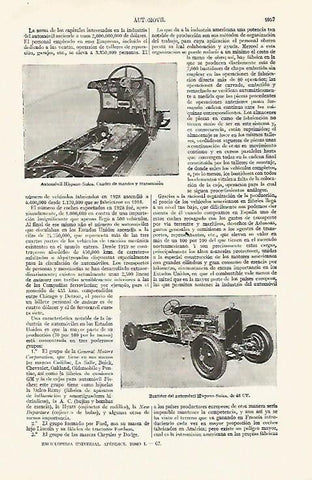 LAMINA ESPASA 19101: Cuadro de mandos y bastidor de Hispano Suiza
