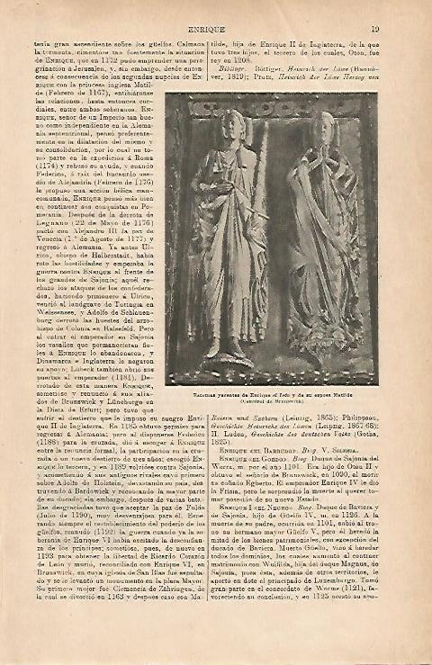 LAMINA ESPASA 18770: Estatua de Enrique el Leon y Matilde