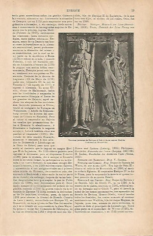 LAMINA ESPASA 18770: Estatua de Enrique el Leon y Matilde