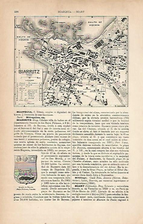 LAMINA ESPASA 22222: Plano y escudo de Biarritz
