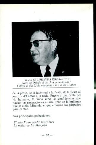 Artistas de la cancion asturiana: lamina 06: Vicente Miranda Rodriguez