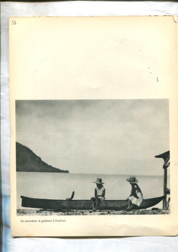 Tahiti: lamina 33: Vegetations a Huahine y en attendat la goelette a Huahine
