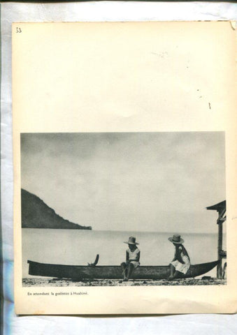 Tahiti: lamina 33: Vegetations a Huahine y en attendat la goelette a Huahine