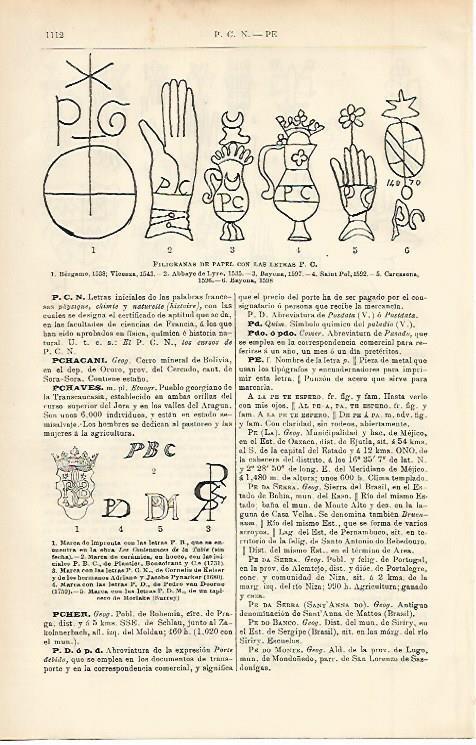 LAMINA ESPASA 2382: Filigranas de papel con la letra P.C.