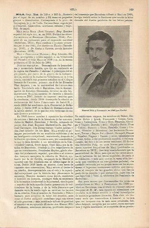 LAMINA ESPASA 5148: Retrato de Manuel Mila i Fontanals por Goriot