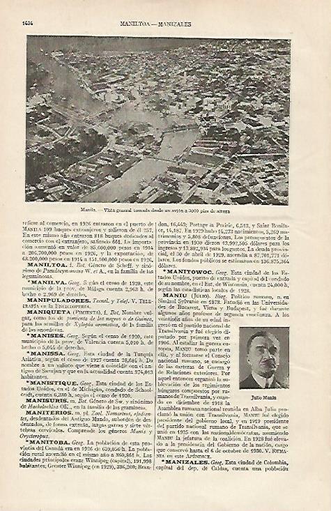 LAMINA ESPASA 19840: Vista aerea de Manila Filipinas