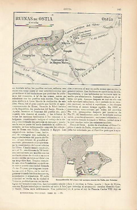 LAMINA ESPASA 7650: Plano de las ruinas de Ostia Italia