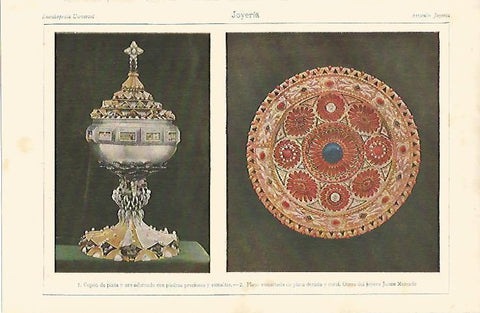 LAMINA ESPASA 6265: Copon de plata y oro y Plato esmaltado