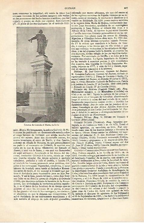 LAMINA ESPASA 21516: Estatua de Guzman el Bueno en Leon