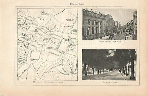 LAMINA ESPASA 1919: Vistas y plano de Cheltenham Inglaterra