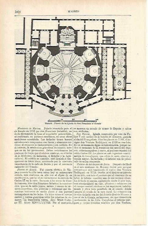 LAMINA ESPASA 1716: Planta de la iglesia de San Francisco el Grande de Madrid