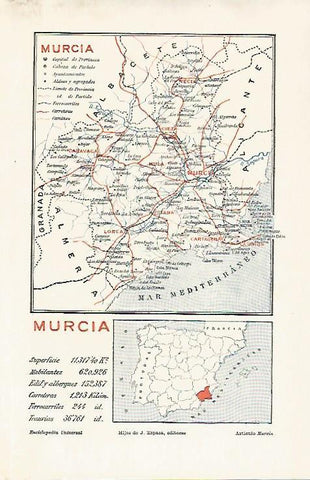 LAMINA ESPASA 11535: Mapa de la provincia de Murcia