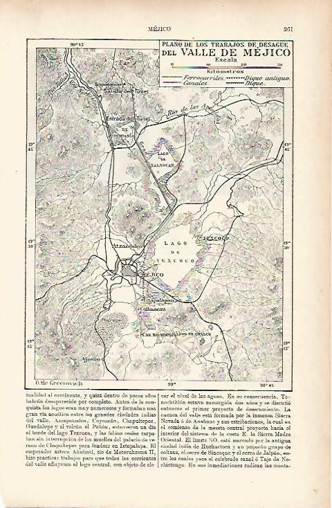 LAMINA ESPASA 11586: Plano de los trabajos de desague del Valle de Mejico