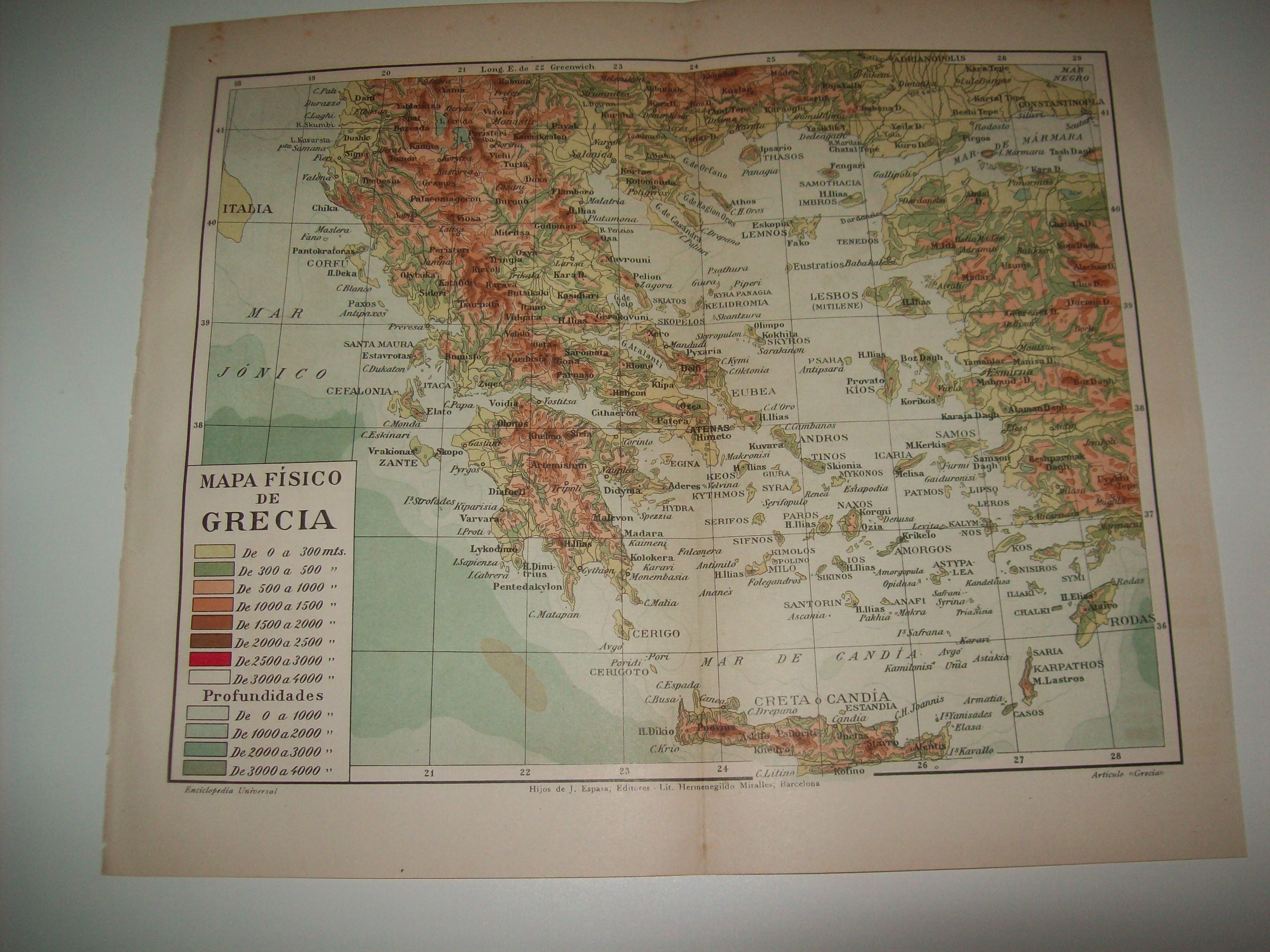 LAMINA ESPASA 2193: Mapa fisico de Grecia
