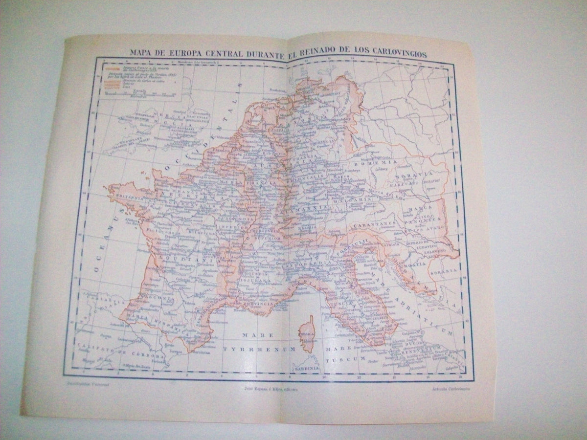 LAMINA ESPASA 4329: Mapa de Europa central durante los carlovingios