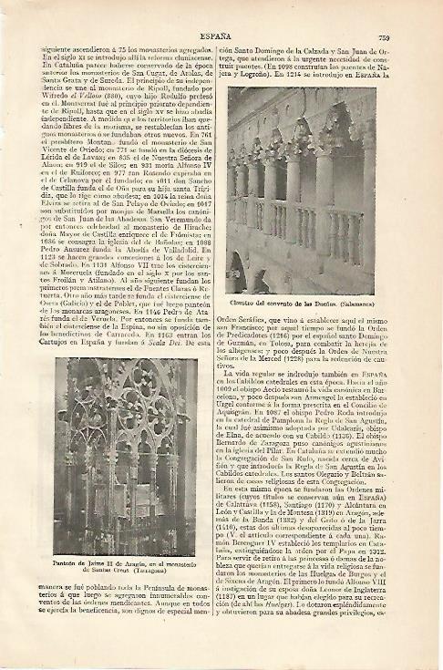 LAMINA ESPASA 10254: convento de las Dueñas de Salamanca y de les Santes Creus en Tarragona