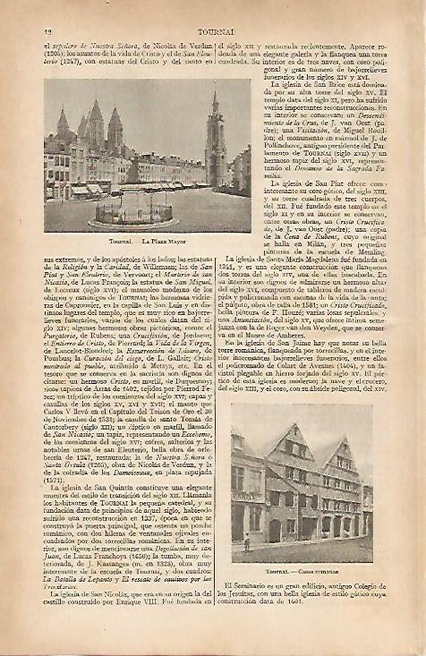 LAMINA ESPASA 10969: Vistas de Tournai Belgica