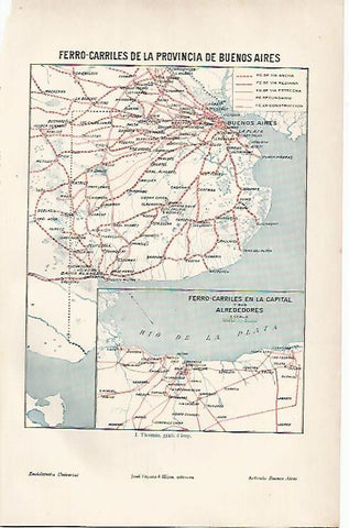 LAMINA ESPASA 11858: Mapa de los ferrocarriles de Buenos Aires