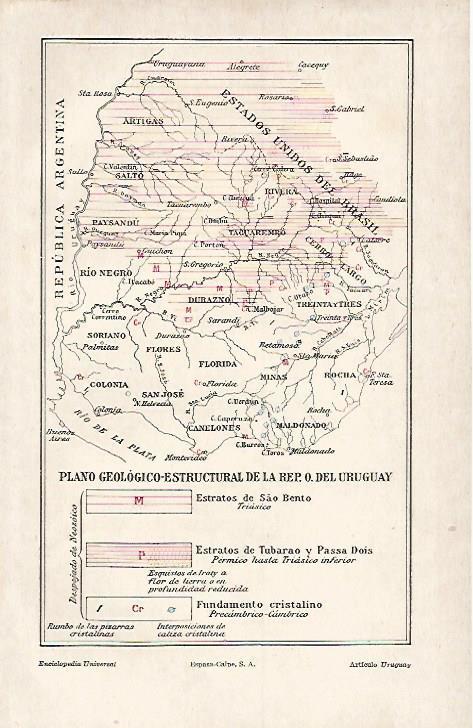 LAMINA ESPASA 12209: Plano geologico estructural de Uruguay