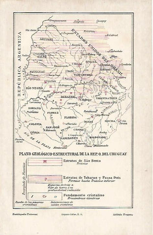 LAMINA ESPASA 12209: Plano geologico estructural de Uruguay